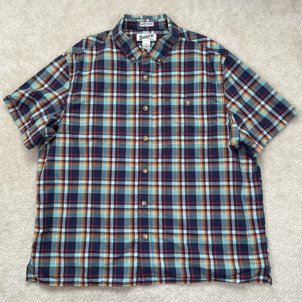 Duluth Untucked BBQ Relaxed Fit Short Sleeve Shirt Mens XL Plaid 100% Cotton